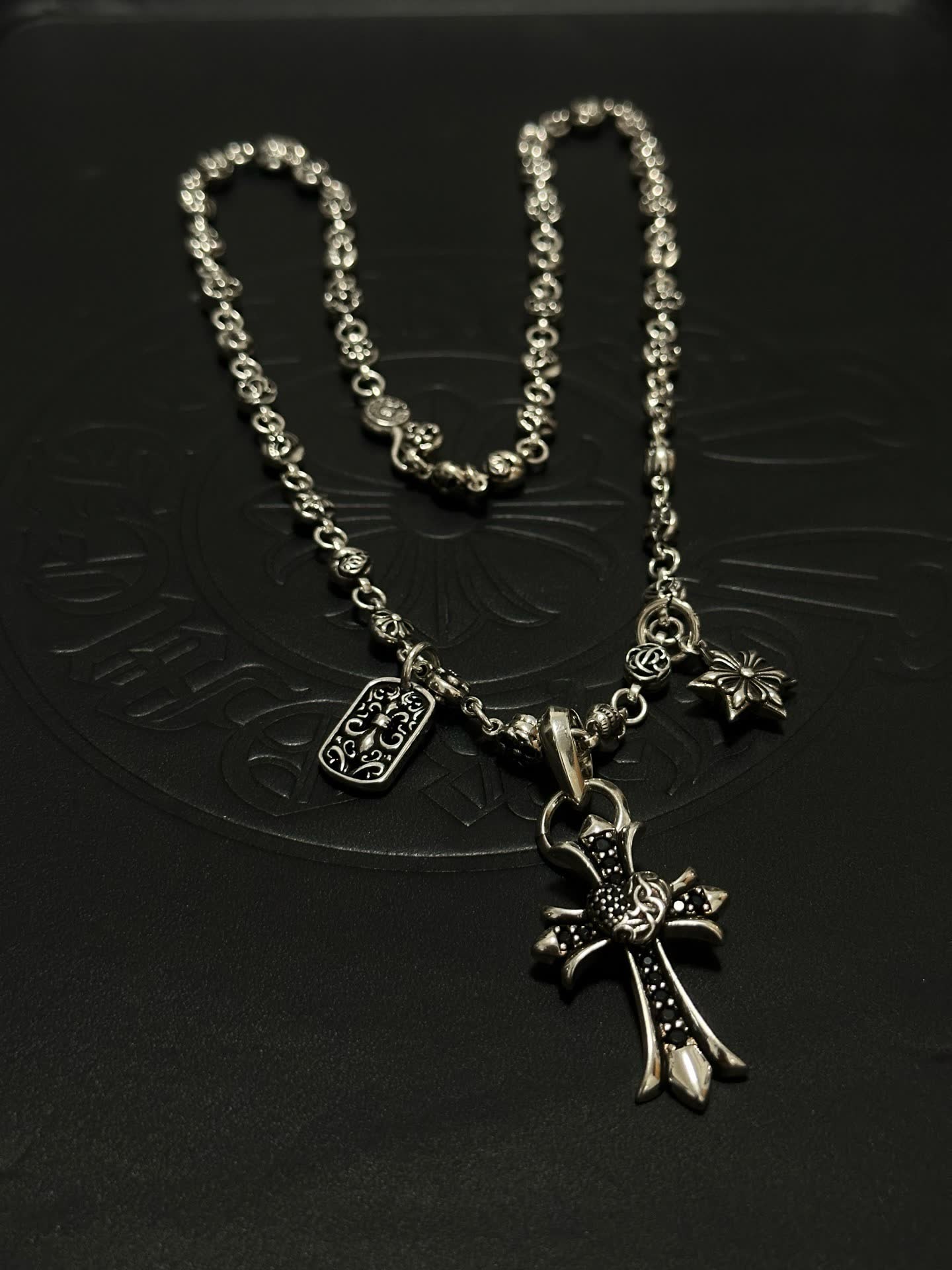 Chrome Hearts Black Diamond Cross Pendant Necklace Chrome Hearts Black Diamond Cross Pendant Necklace